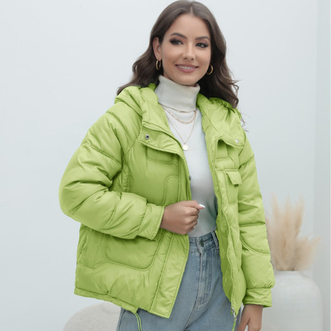 Thickened Bright Stand Collar Jacket For Women