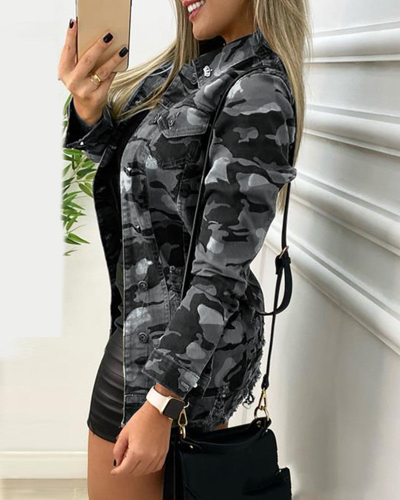 Camo Solid Color Casual Jacket