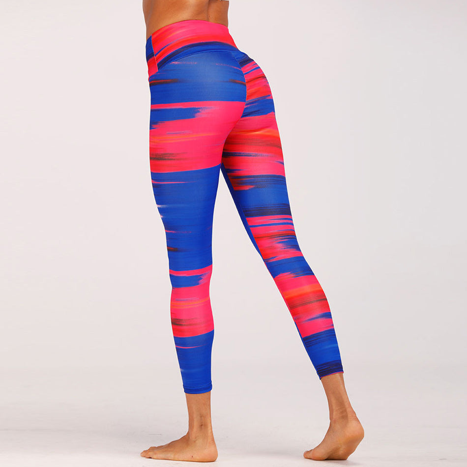 Blue & Red Digital Print Yoga Pants