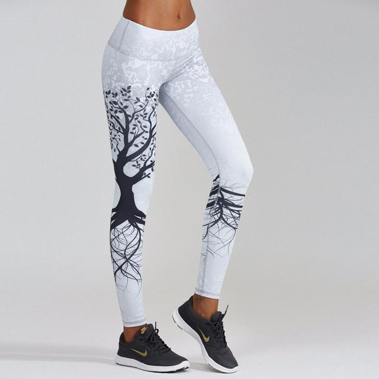 Printed Black Big Tree Buttocks High Waist Leggings