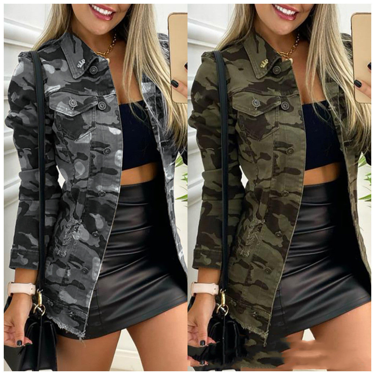 Camo Solid Color Casual Jacket