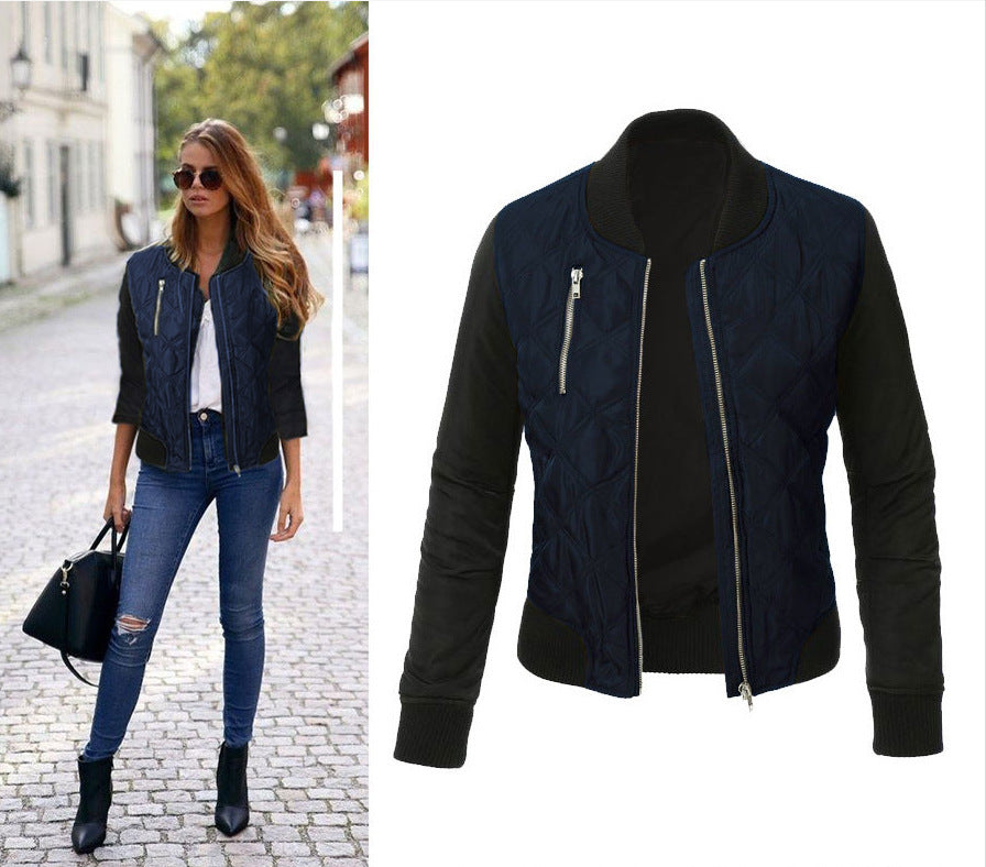Solid Color Zipped Cotton Women's Jacket
