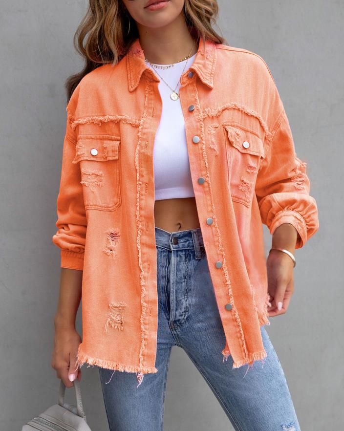 Oversized Frayed Lightweight Denim Women's Jacket