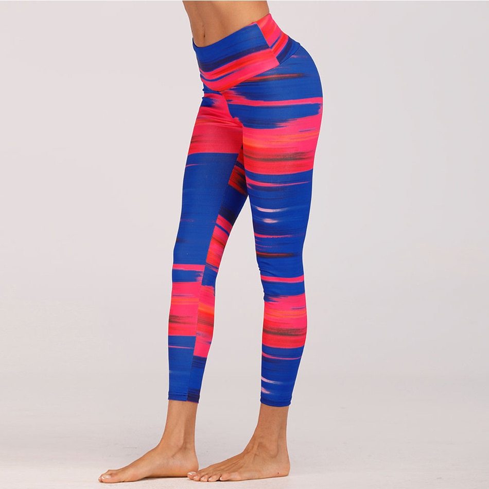 Blue & Red Digital Print Yoga Pants
