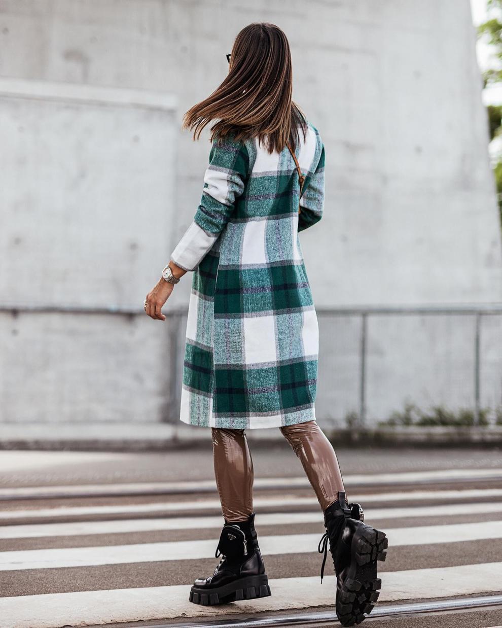 Mid-length Plaid Print Jacket