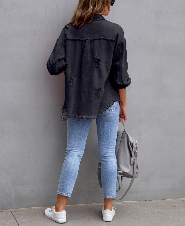 Oversized Frayed Lightweight Denim Women's Jacket