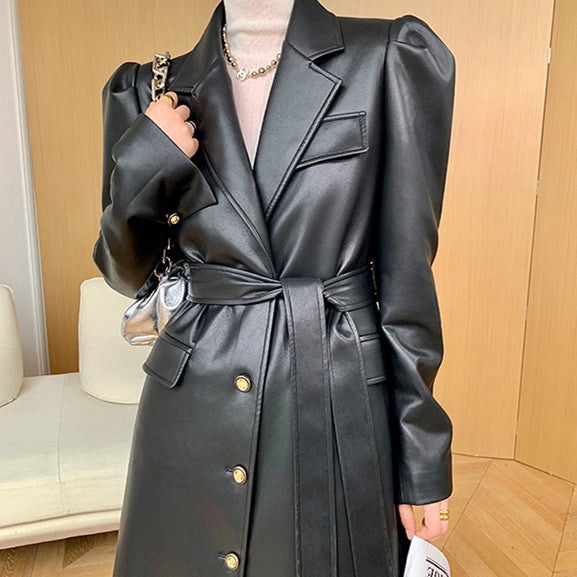 Long Leather Over The Knee Jacket