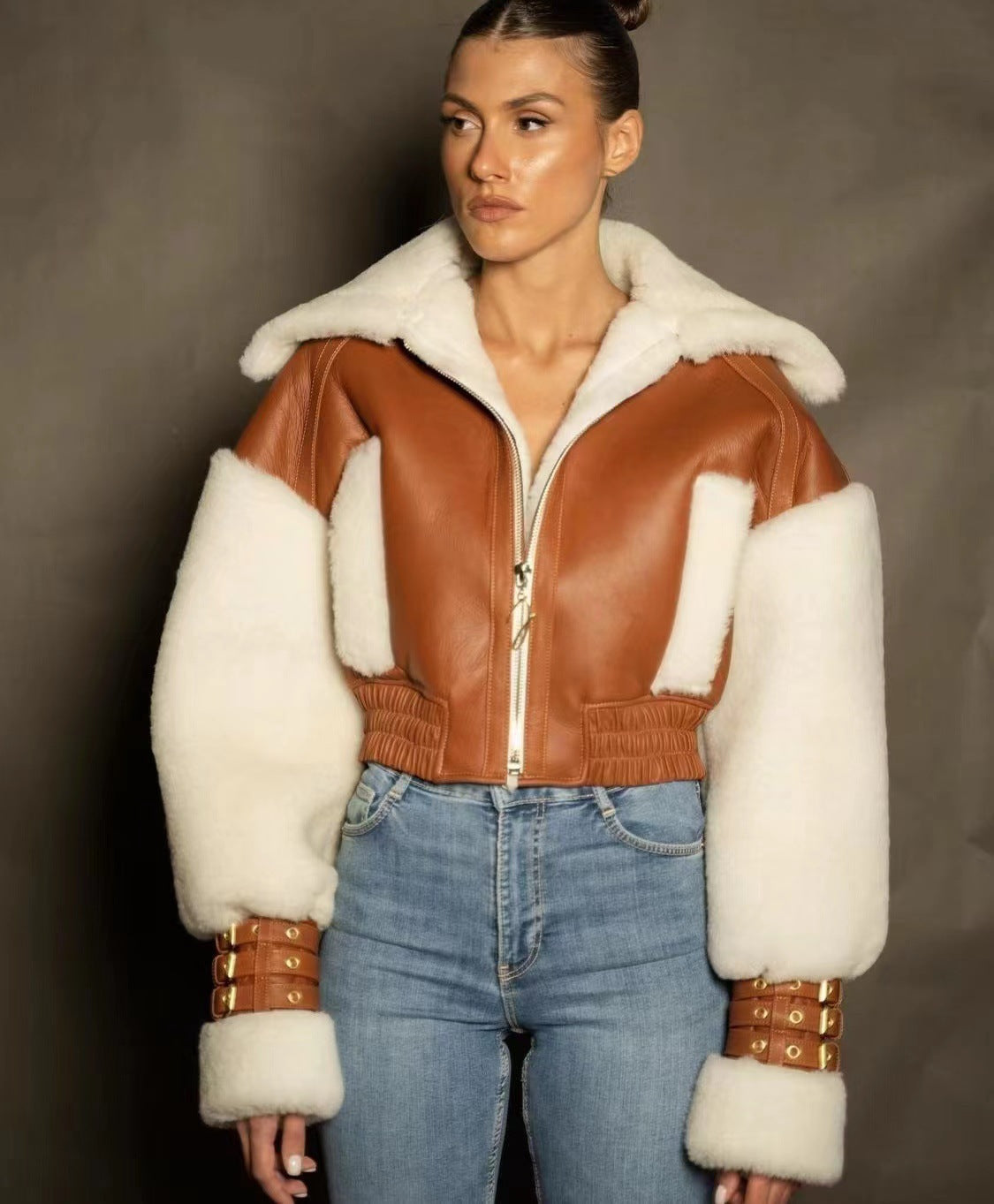 One-piece Lamb Fur Short Jacket