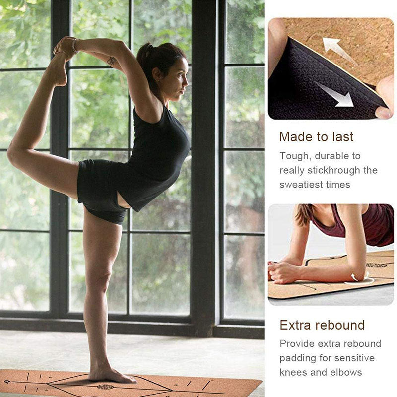 Cork Rubber Body Position Line Yoga Mat