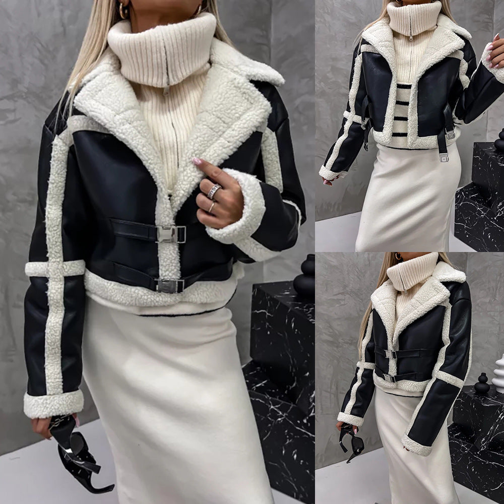 Integrated Fur Long-Sleeved Jacket