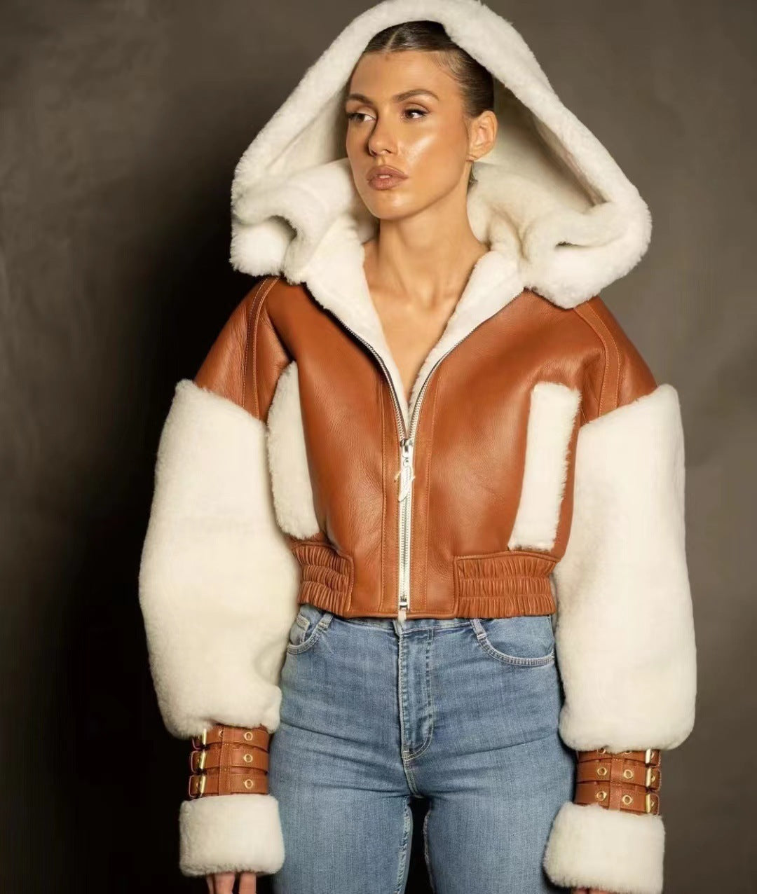 One-piece Lamb Fur Short Jacket