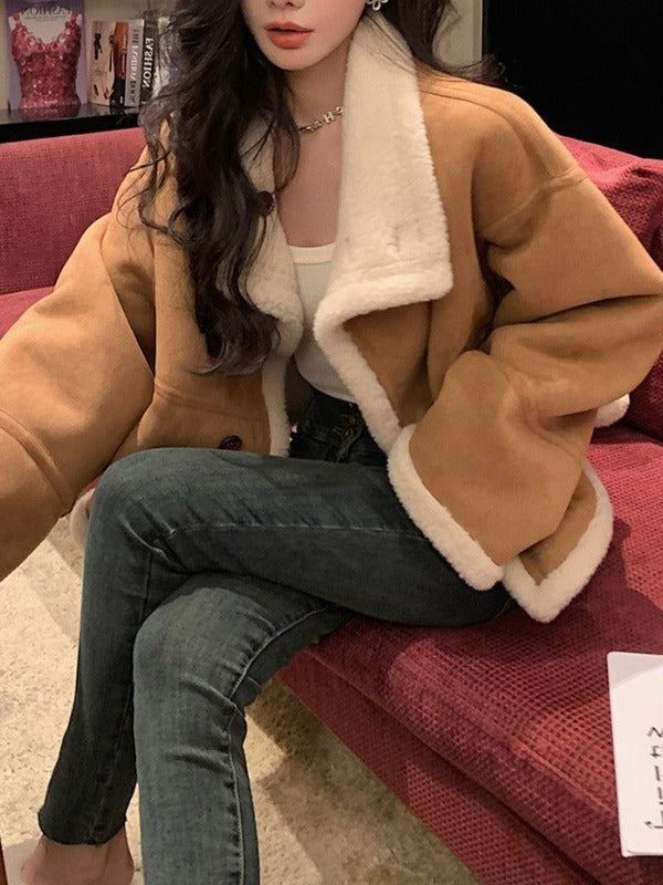 Loose Lapels Stitching Thickening Jacket