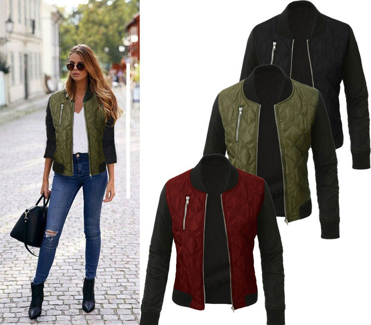Solid Color Zipped Cotton Women's Jacket