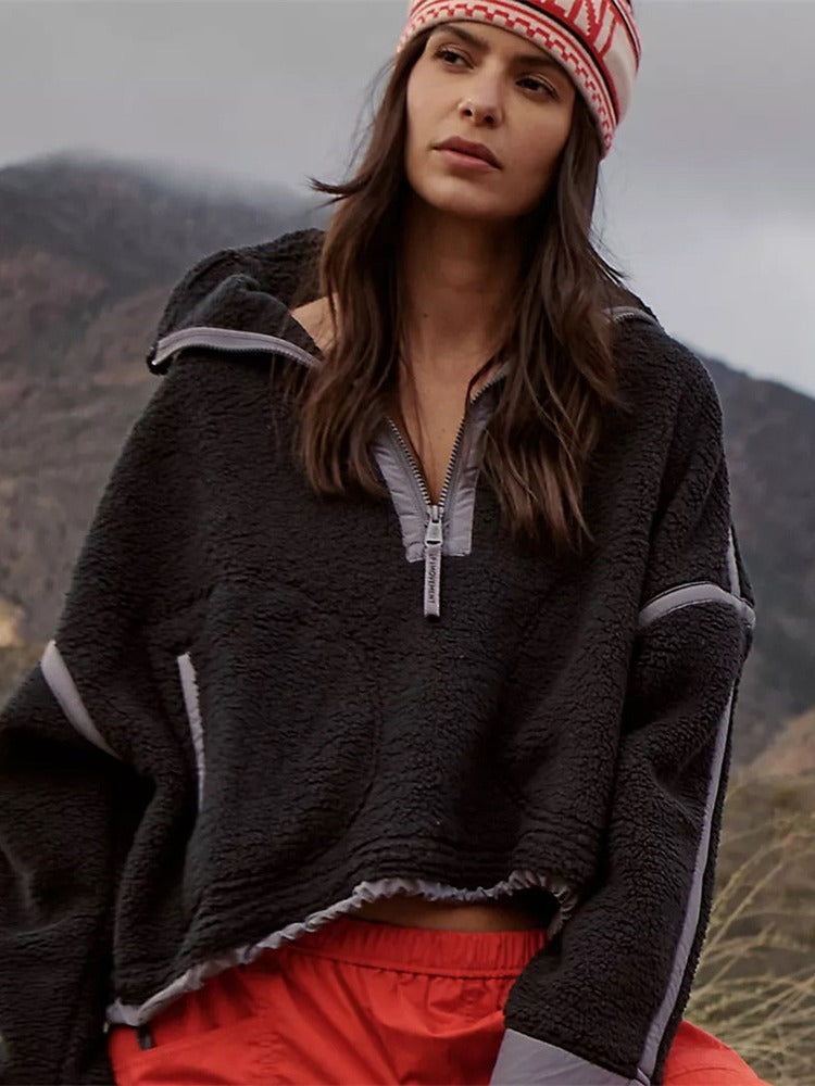 Half Zipper Lamb Wool Sweatshirt Jacket