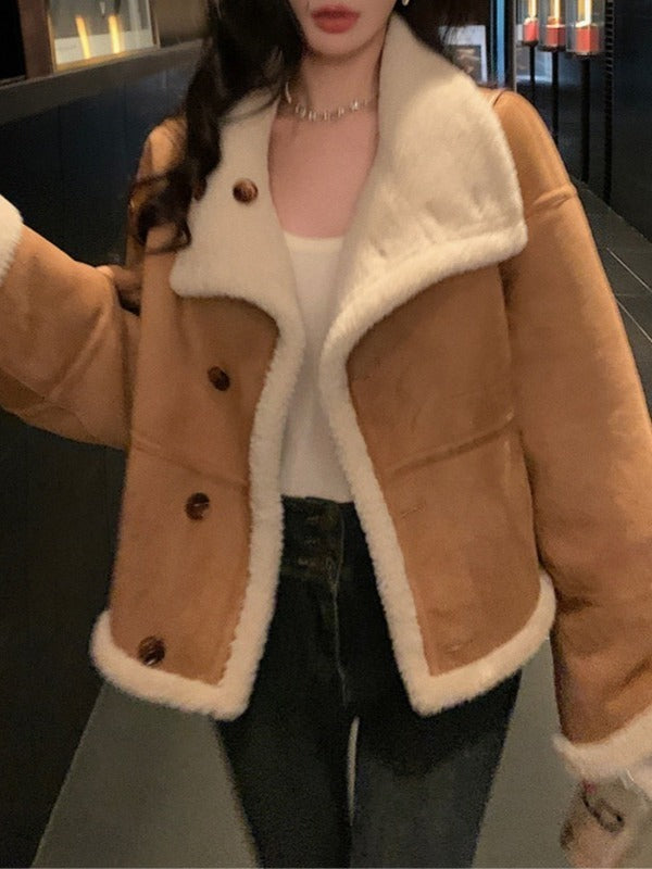 Loose Lapels Stitching Thickening Jacket