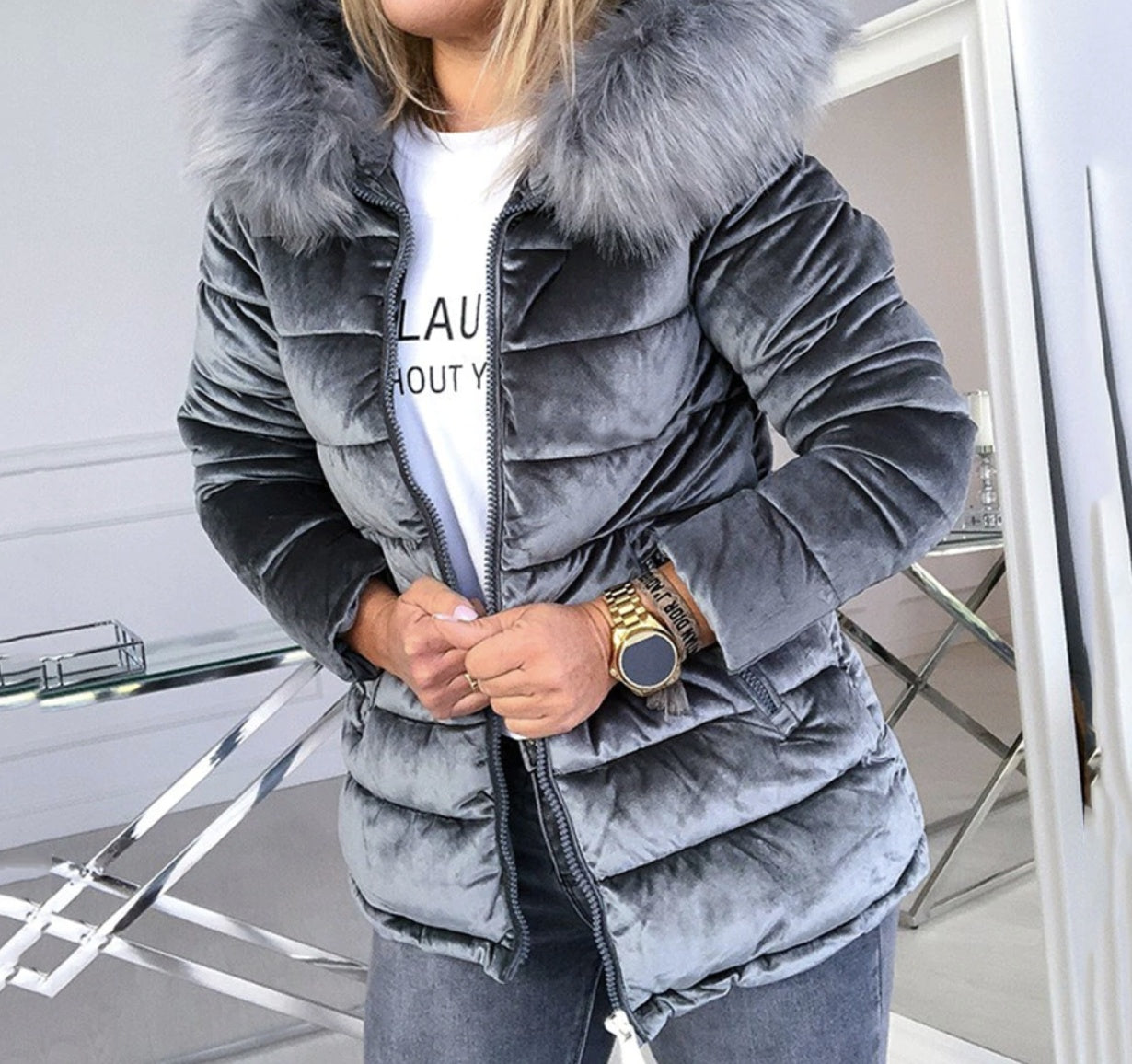 Solid Color Hooded Jacket