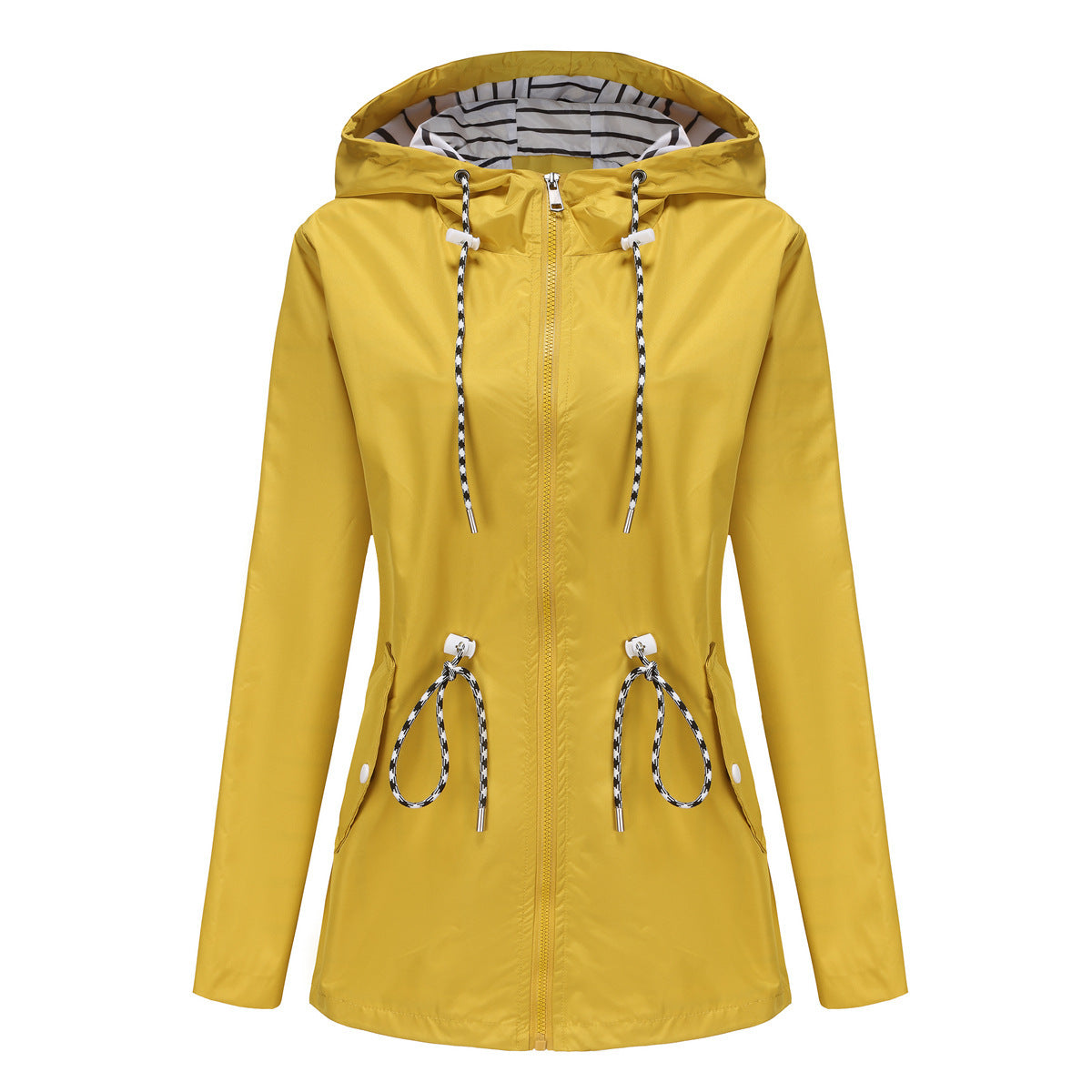 Long Sleeved Splashproof Mid Length Hooded Jacket