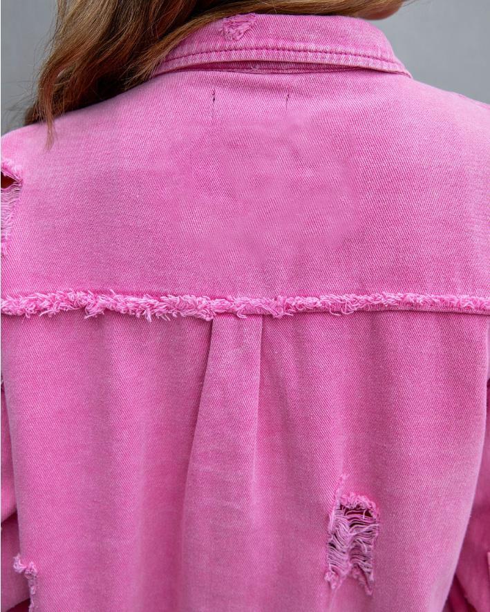 Oversized Frayed Lightweight Denim Women's Jacket