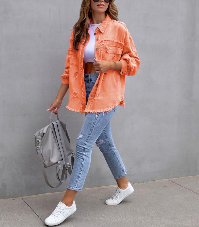 Oversized Frayed Lightweight Denim Women's Jacket