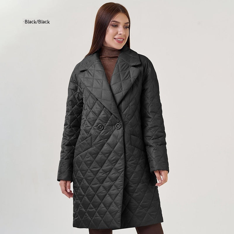 Long Cotton Padded Casual Waist Tight Plaid Jacket