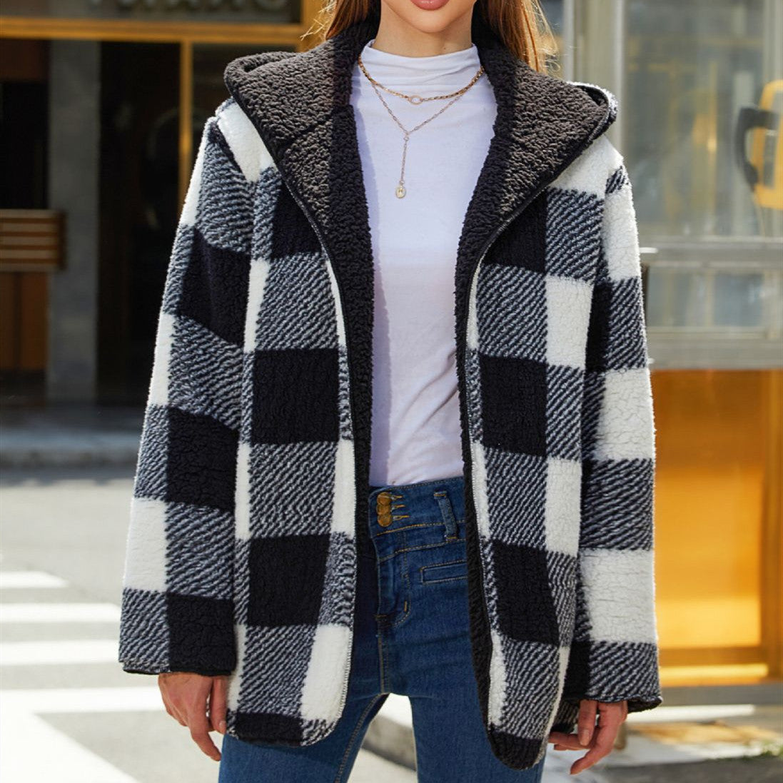 Warm And Loose Plaid Jacket