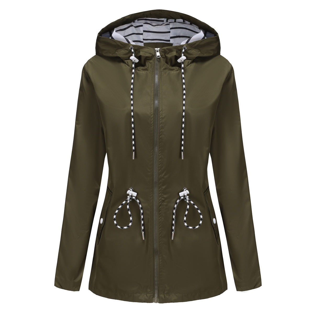 Long Sleeved Splashproof Mid Length Hooded Jacket