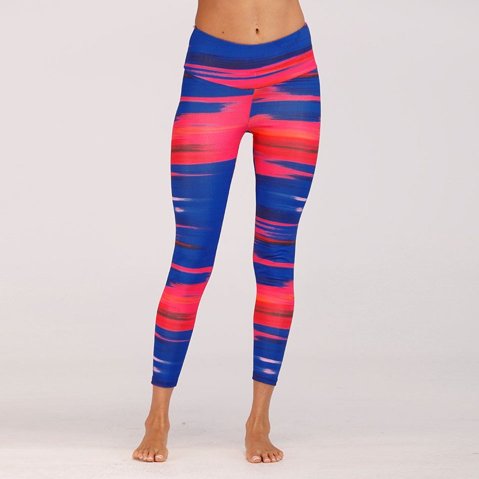 Blue & Red Digital Print Yoga Pants