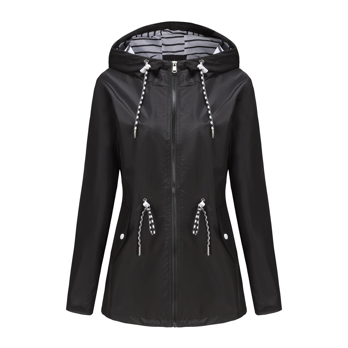 Long Sleeved Splashproof Mid Length Hooded Jacket