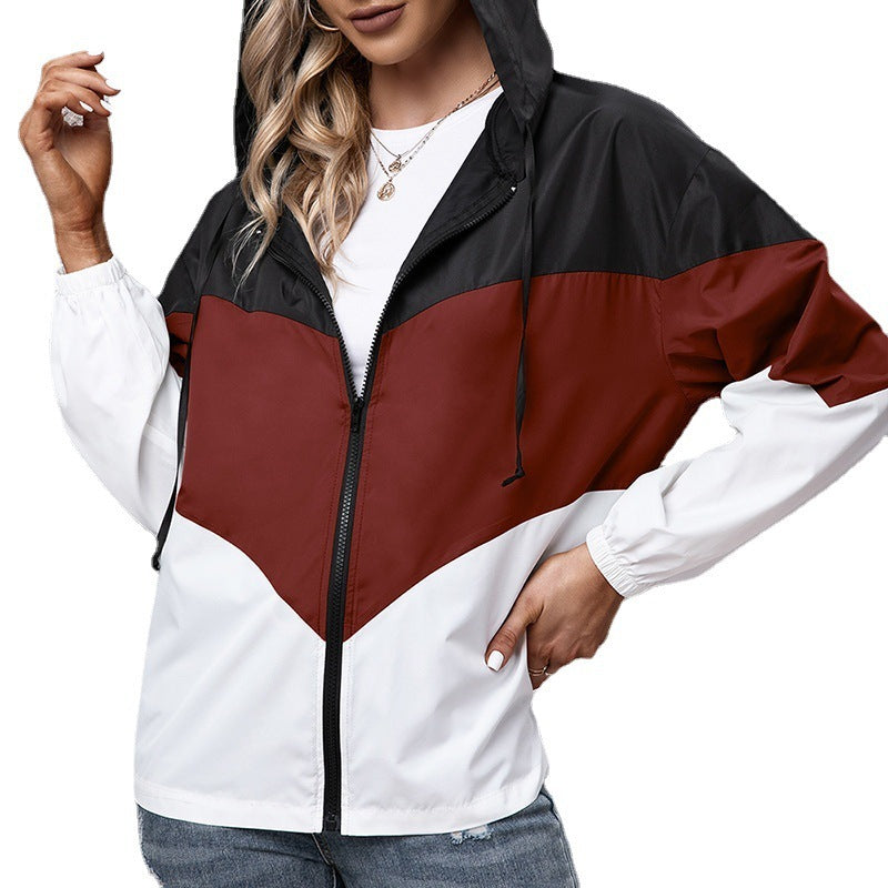 Hooded Color-Blocking Waterproof Jacket