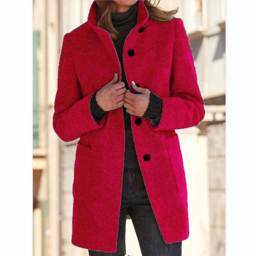 Woolen Coat With Pockets Fall Winter For Women Clothing