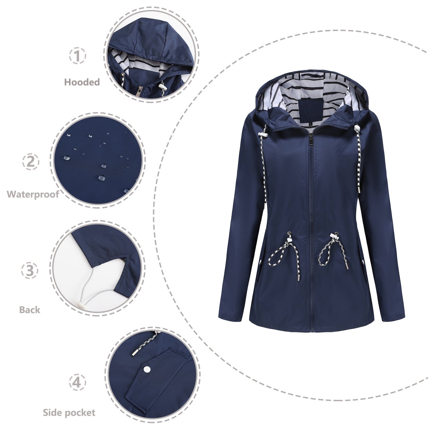 Long Sleeved Splashproof Mid Length Hooded Jacket