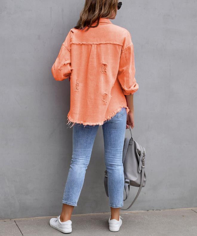 Oversized Frayed Lightweight Denim Women's Jacket