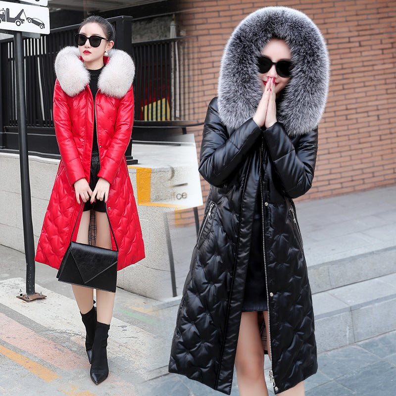 Mid-length Hooded Leather Jacket