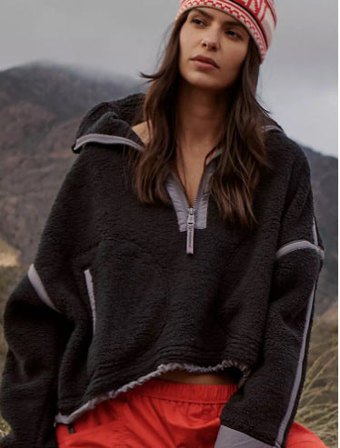 Half Zipper Lamb Wool Sweatshirt Jacket
