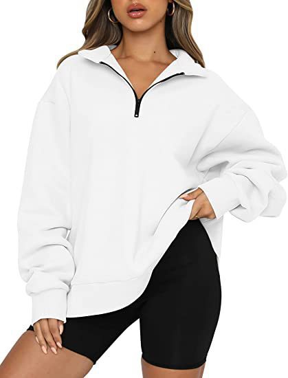 Sweatshirts Zip Turndown Collar Loose