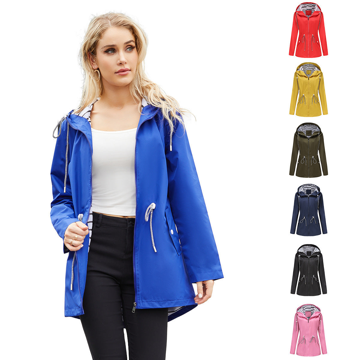 Long Sleeved Splashproof Mid Length Hooded Jacket
