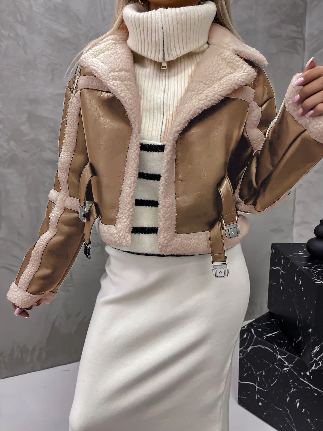 Integrated Fur Long-Sleeved Jacket