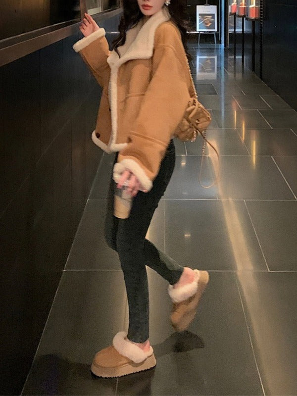 Loose Lapels Stitching Thickening Jacket