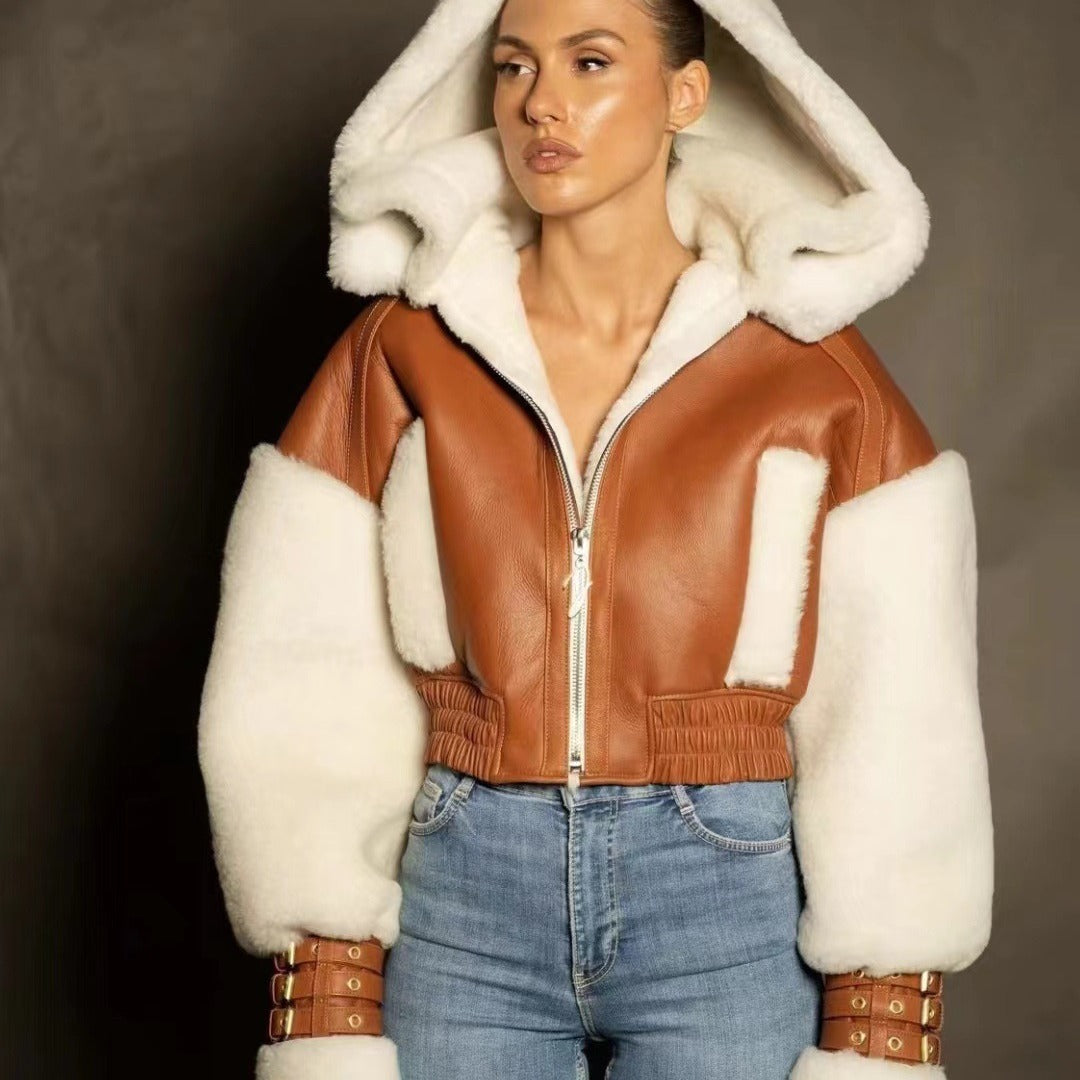 One-piece Lamb Fur Short Jacket