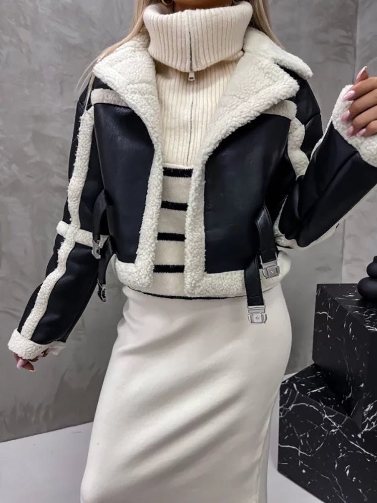 Integrated Fur Long-Sleeved Jacket