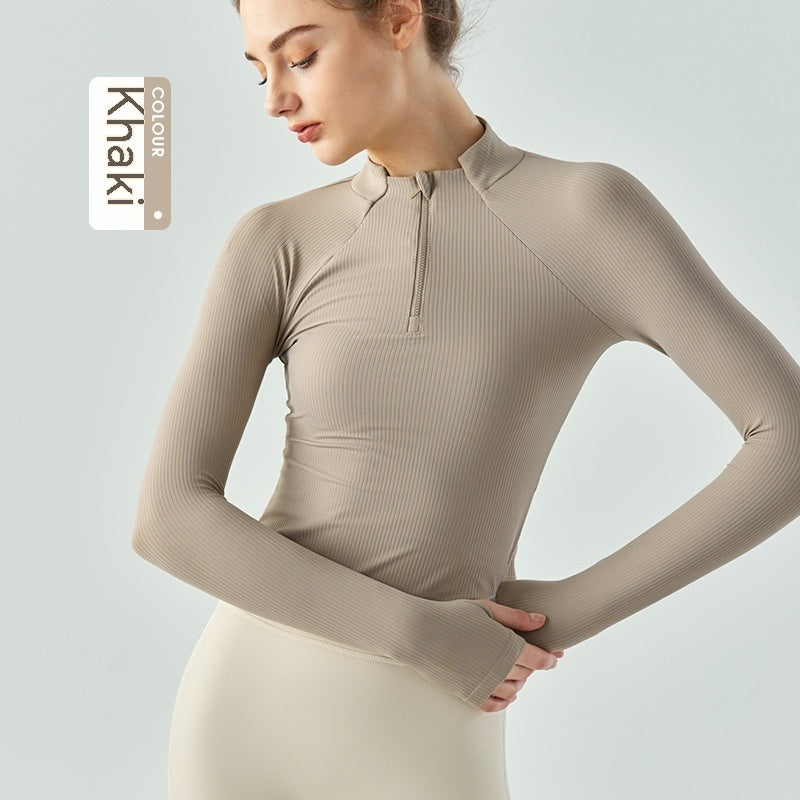 Yoga Wear Long Sleeve Women's Stand Collar Half Zip Slim Fit Top