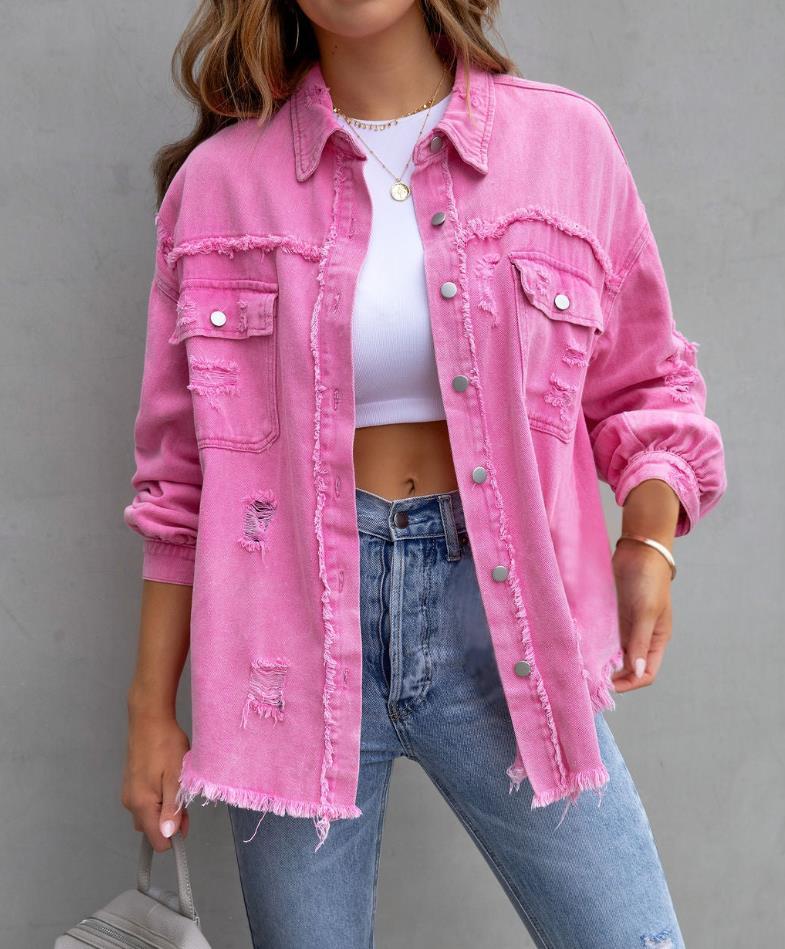 Oversized Frayed Lightweight Denim Women's Jacket