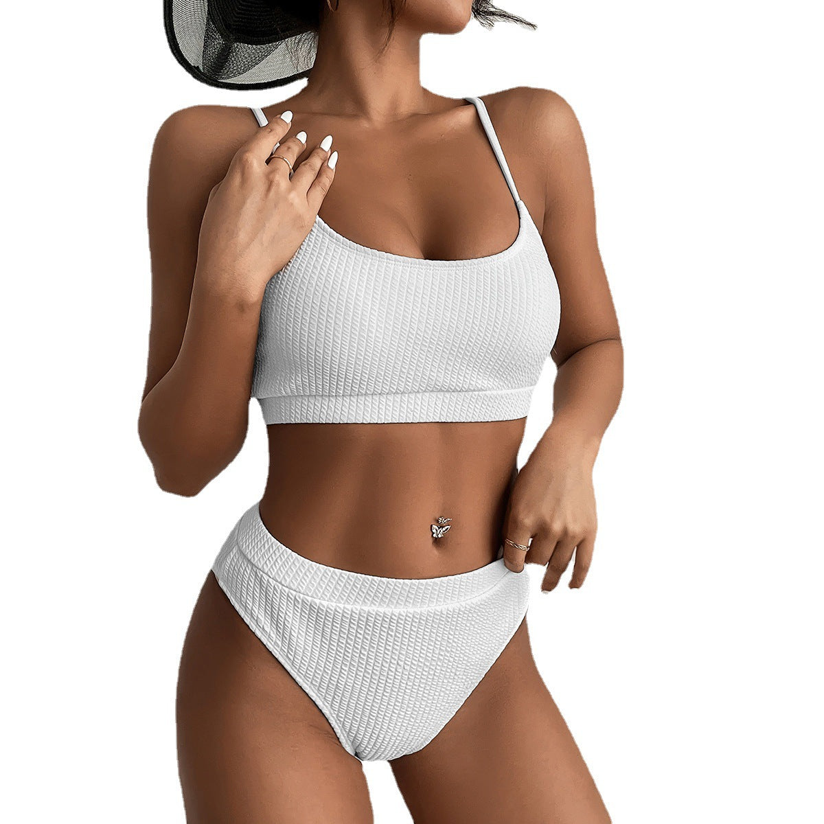 Ribbed High Waist and Cut Bikini Swimwear Set