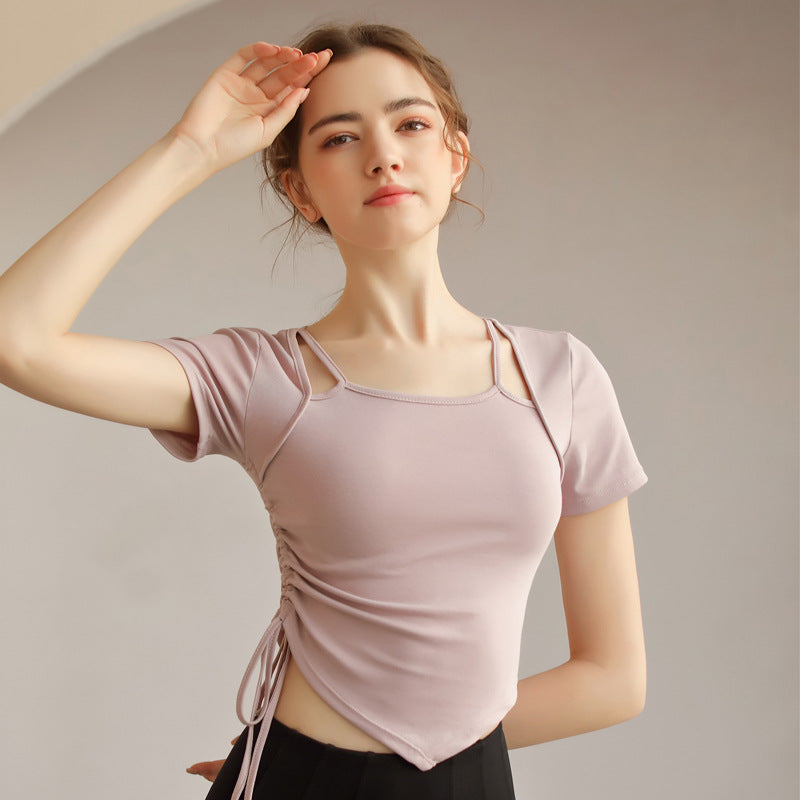 Short Sleeve Yoga Drawstring Tops