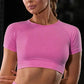 Seamless Yoga Sport Set Leggings Short Sleeve Tops