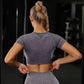 Seamless Yoga Sport Set Leggings Short Sleeve Tops