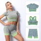 Bra With Cup Racer Back Striped Seamless Short-Sleeved Shorts Yoga Wear