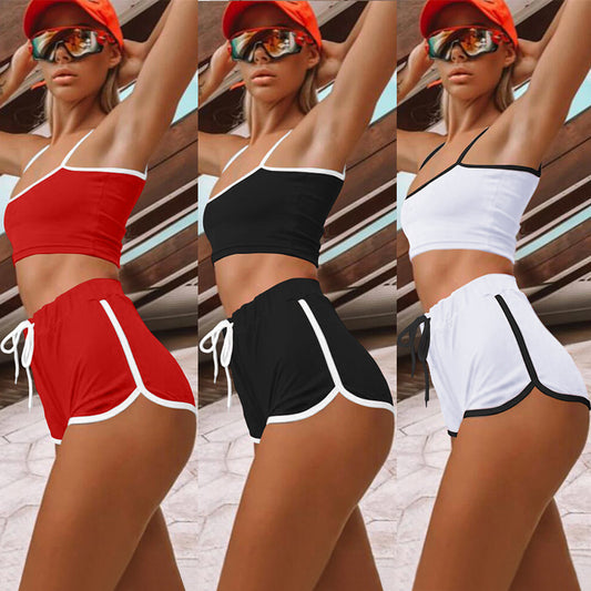 Sexy Two-Piece Suspender High-Waist Shorts Set, Drawstring Shorts Set Women