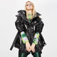 Slim Belt Silver Shiny Parka Women's Jacket