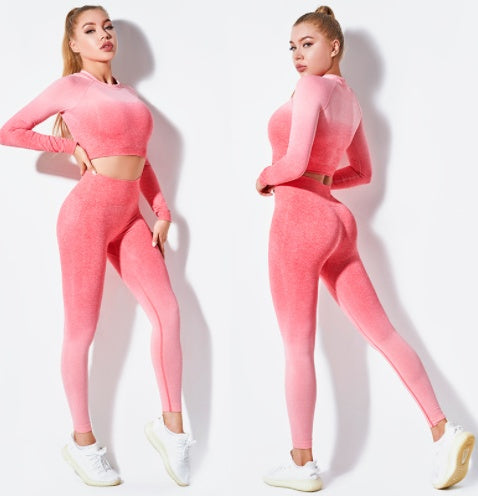 Long Sleeve Suit Women Seamless Gradient Fitness Wear